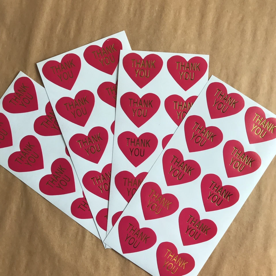 30 наклеек в форме сердца на глянцевую ярко-розовую бумагу с золотыми надписями - Изображение 4 из 4