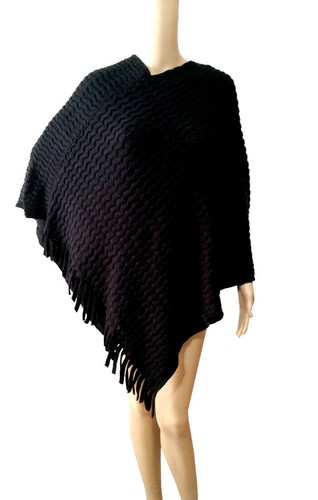 Pulóver poncho ropa exterior chal con flecos/con capucha/con mangas - Imagen 23 de 24