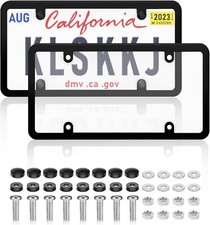 2 Unbreakable Clear License Plate Tag Shield Covers 2 Black Frames 8 Caps