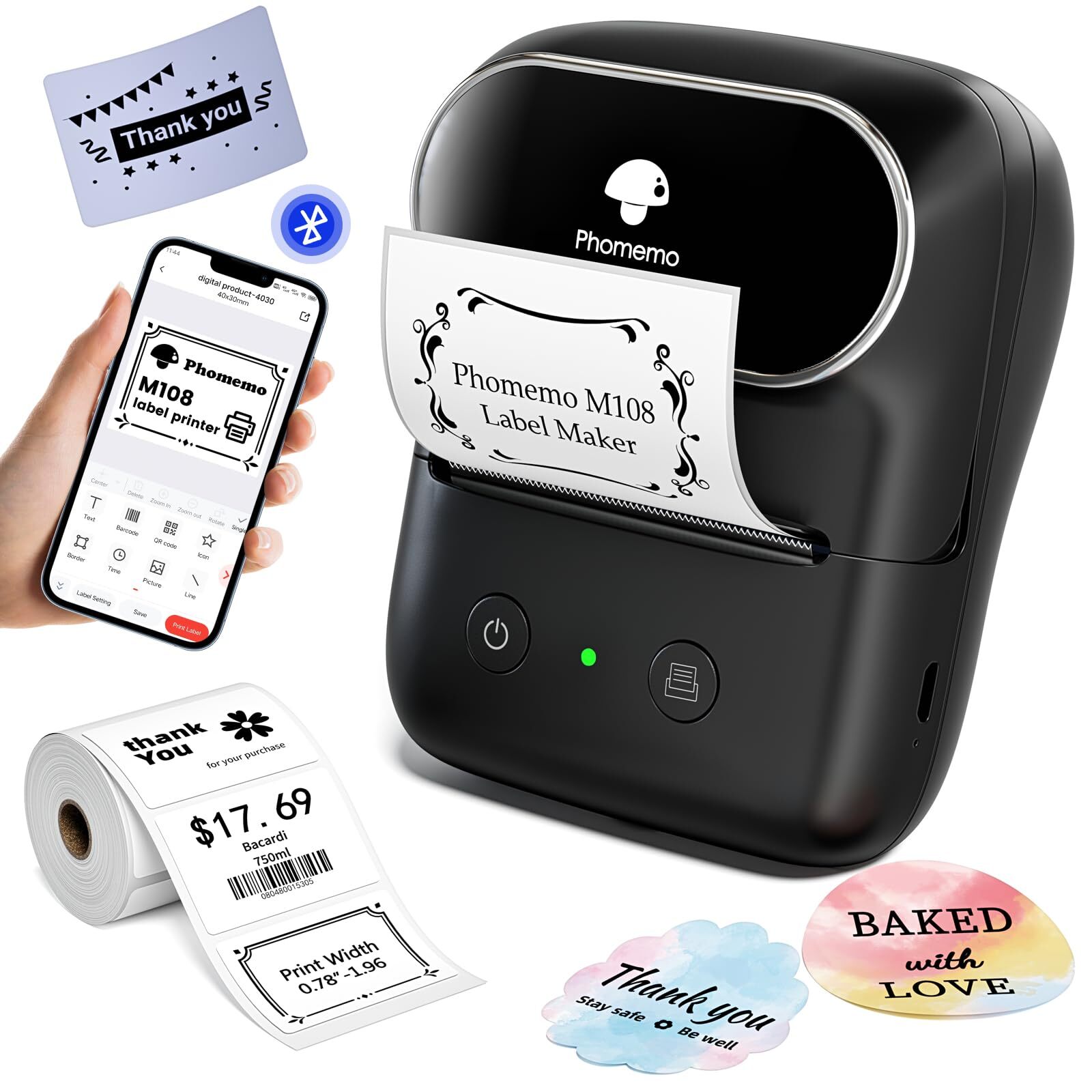 Bluetooth Label Maker M108 for Home Office Business Address Stickers-image