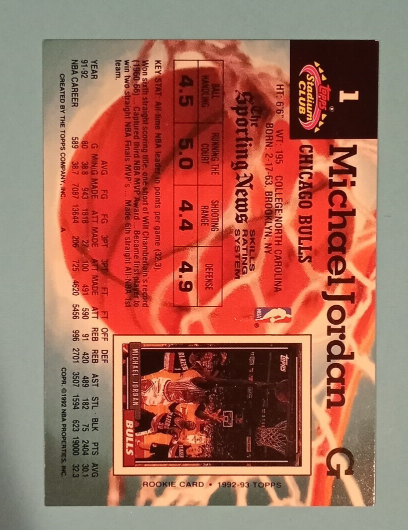 Michael Jordan Dunking Over Patrick Ewing Bulls #1 SP 1992-93