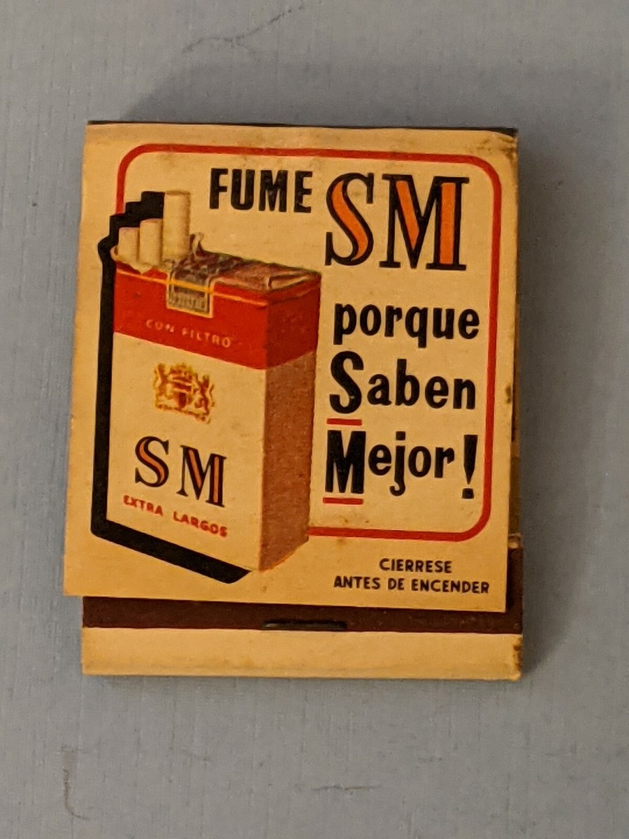 Vintage SM Cigarettes Cigarrillos Matchbook Unstruck Rare In Spanish