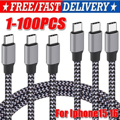 60W USB-C to USB-C Cable Fast Charger lot PD Nylon Cord iPhone 16 15 Pro Samsung
