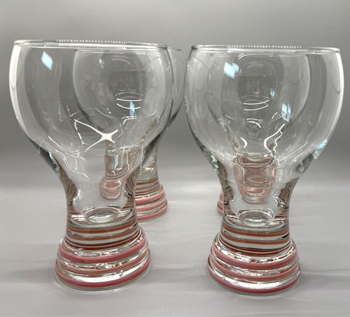 4 Fiesta Homer Laughlin Elegance Pink Stripe Band Footed Glass Goblets - Picture 2 of 5