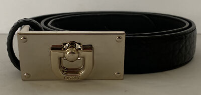 DKNY Silver Hinged Buckle Belt Black Genuine Leather Womens  display picture 1