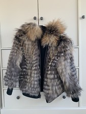 Double Faced Real Fox Fur Coat Black Jacket/ Rain Jacket (fits Sizes Uk 6-10)
