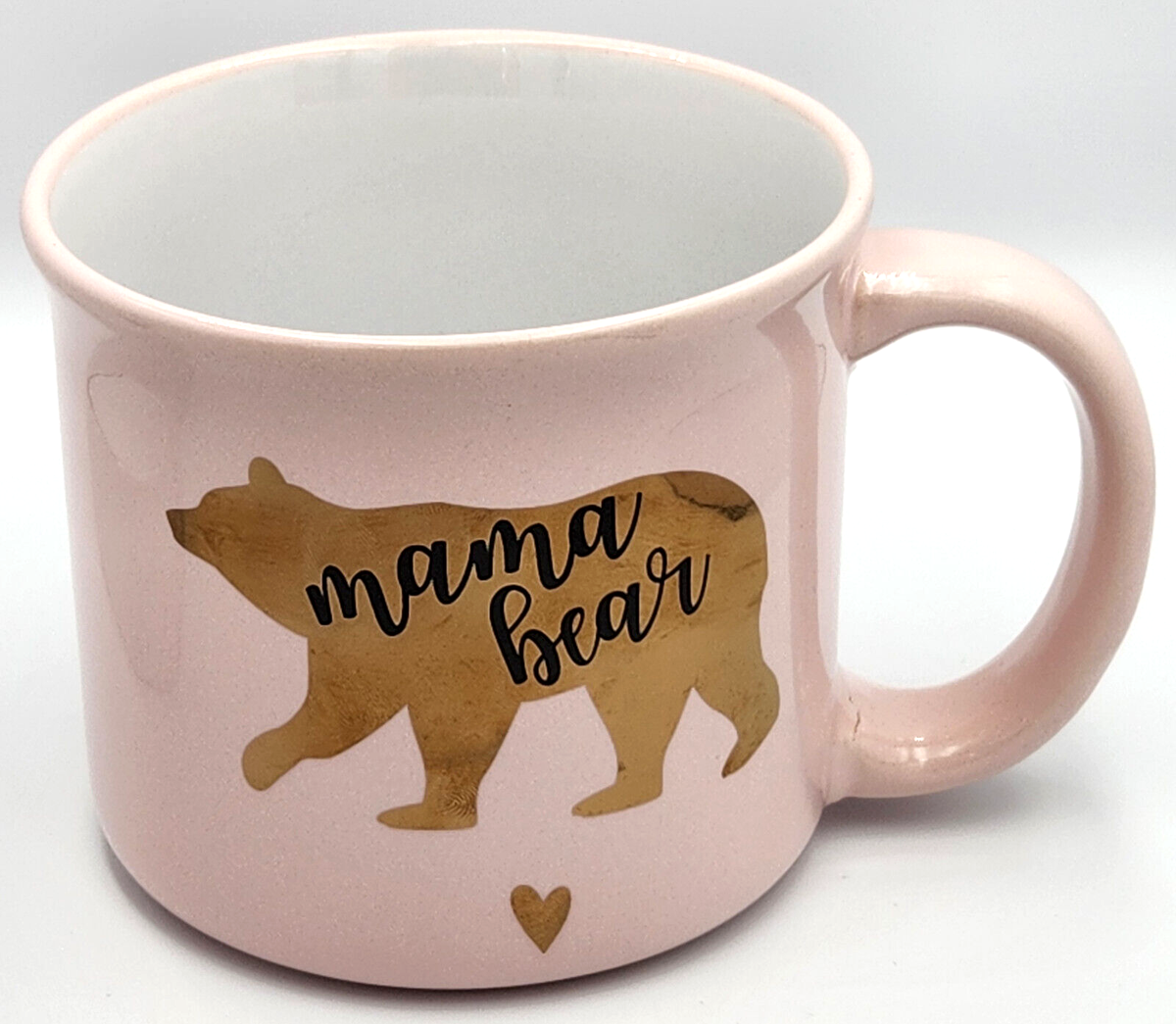 Mama Bear Coffee Mug Gold Metallic Bear image on Ceramic Wide Rim Pink Cup  16 oz