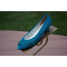 Vintage Balenciaga Shoes Custom Originals Women's Pump Turquoise 6M Leather Open