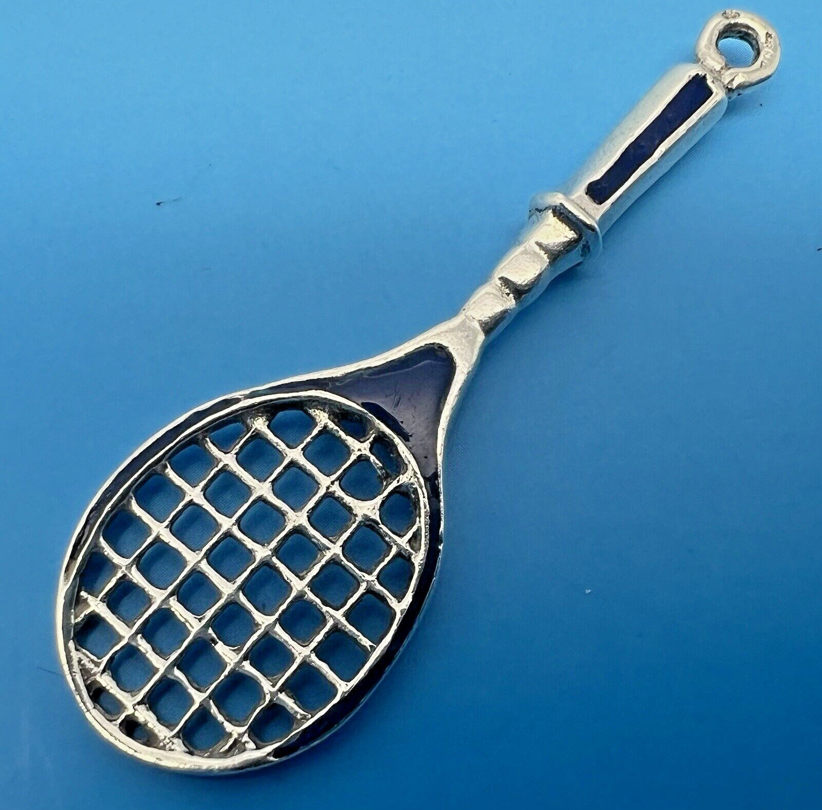 SOLID SILVER & ENAMEL TENNIS RACKET PENDANT LONDO… - image 23