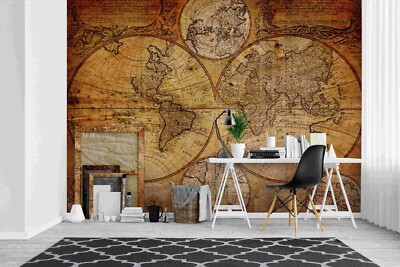 3D Vintage Brown World Map Wall Murals Wallpaper Murals Wall Sticker