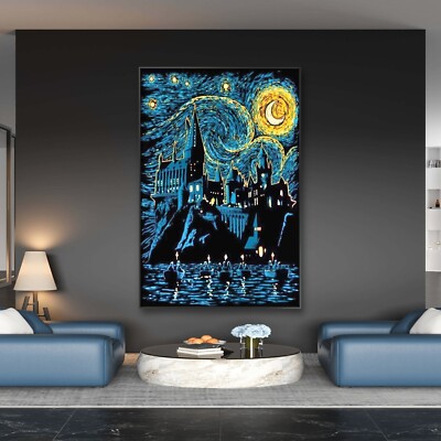 Hogwarts Castle Van Gogh Starry Night art poster canvas wall art home decor  - Main Image