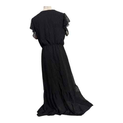 Fashion Women's V-Neck Short Sleeves Swiss Dot Tiered Maxi Dress Black Size M - Picture 8 of 12