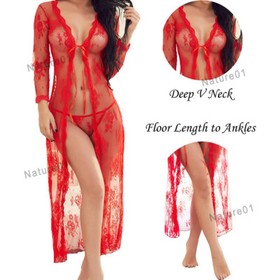 Sexy Lingerie Long Robes Women Chemise Kimono Robes Nightgown Sleepwear G-String