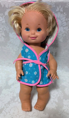 Mattel Vintage Luv A Bubble Tender Love Girl Baby Doll 1978 in blue floral robe