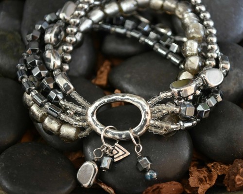 Silpada Hailstone Bracelet .925 Silver Hematite Glass Bead Multi Strand B1935 - Picture 9 of 12