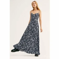 Free People Under The Moonlight Maxi Dress, Navy Blue, UK 8, RRP $128