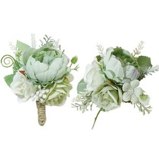 2 Pieces Artificial Wrist Corsage and Boutonniere Set Groom Groomsmen Bride B...