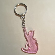 Pink Glitter Cat Acrylic Key Chain Cute Animal Print Metal Accessory
