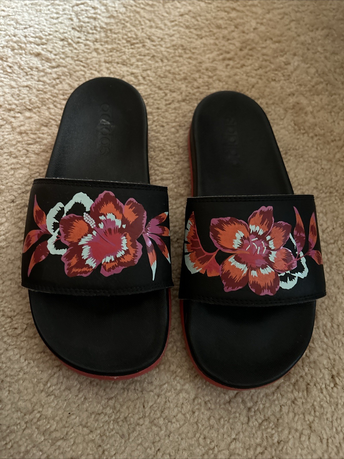 APL Adidas Adilette Slides Comfort Sport Slide Hibiscus floreale rosa taglia 6 donna