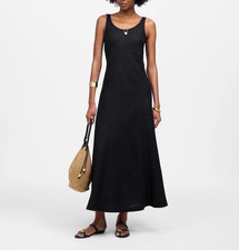 Madewell Scoopneck Sleeveless Midi Dress in 100% Linen in Jet Black size 4 NU594