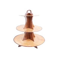 Natural 3 Tier 14" Cardboard Cupcake Stand Wooden Print Display Tower Events
