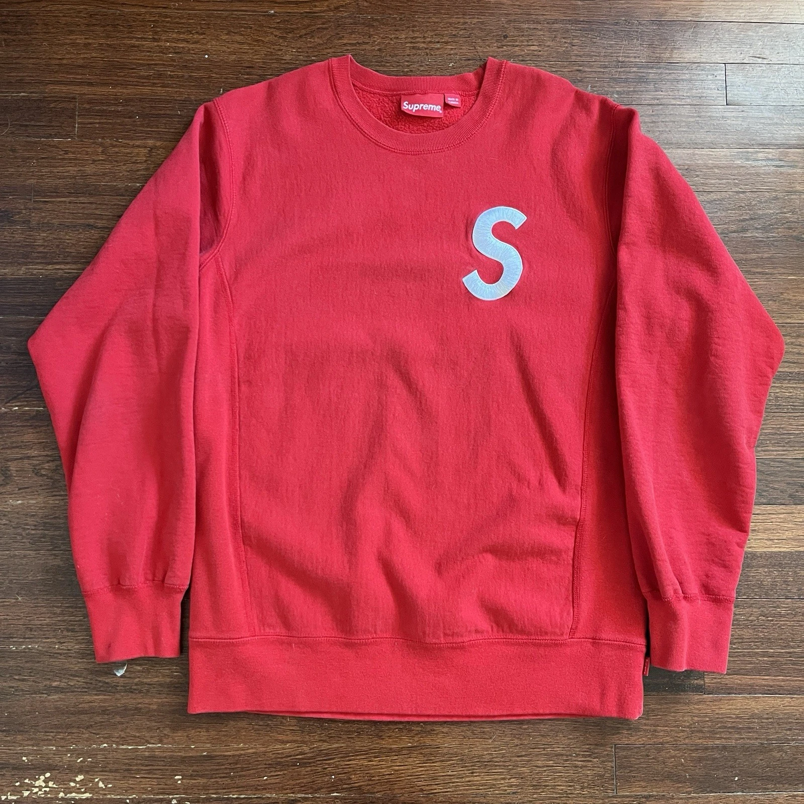 Sweat col rond Supreme S logo FW16 rouge homme taille L rare manches longues
