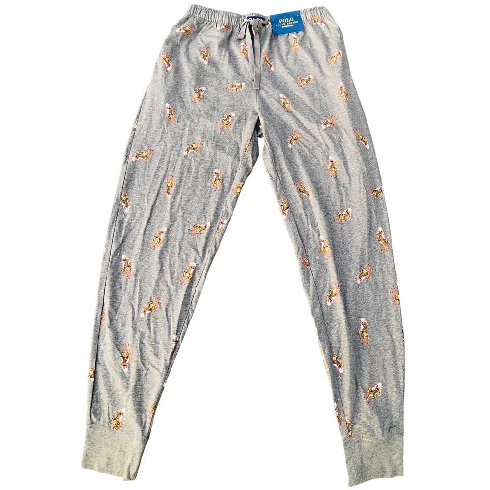Ralph Lauren Men's Gray Jogger Pants with Polo Bear Logo Size Medium