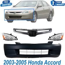 Front Bumper Cover Primed Headlight Assembly Kit For 2003-2005 Honda Accord
