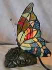 Vintage Quoizel Tiffany Style Butterfly Accent Lamp Stained Glass Rose Base