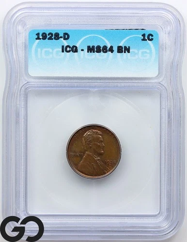 1928-D Lincoln Cent Wheat Penny ICG MS 64 BN