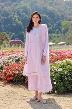 Women s L Pink Embroidered Cotton Salwar Kameez Suit Set w/ Dupatta 3-Piece