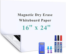 Self-Adhesive Office Whiteboard Sticker: 16" x 24" Magnetic Receptive Dry Erase