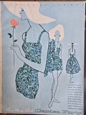 1963 Women's Rose Marie Reid Garden Party Swimsuit Vintage Fashion Art ad