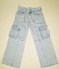 Old Navy Light Wash Girls Cargo Jeans High Rise Wide Leg Baggy Denim Size 12