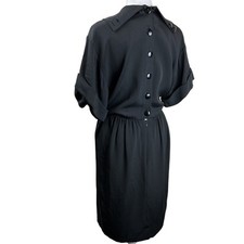 Oscar De La Renta Vintage Black Dress Cowl Neck Button Back Classic Jackie Lux