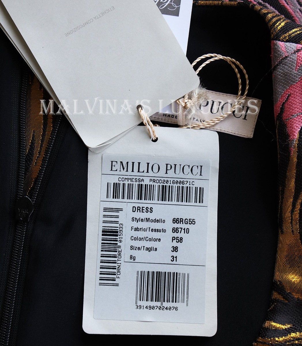 EMILIO PUCCI DRESS JACQUARD FEATHER PRINT V-NECK POCKETS