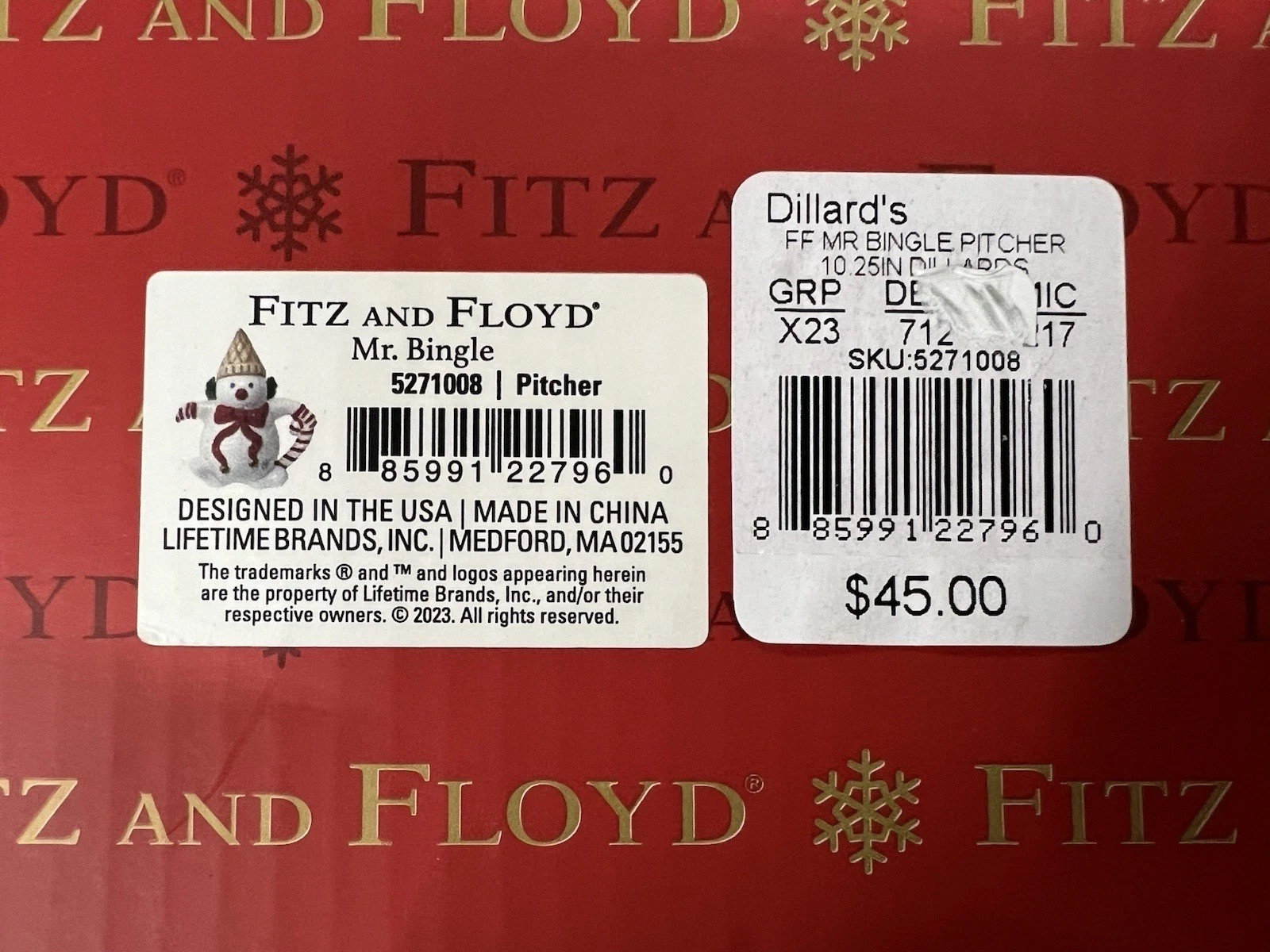 •NEW• 2023 Mr Bingle Fitz & Floyd Christmas Pitcher Snowman W/ Ice Cream Hat NIB