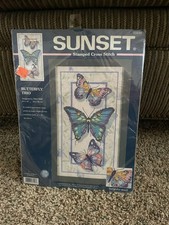 SUNSET STAMPED CROSS STITCH KIT "BUTTERFLY TRIO" NEW 