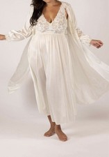 SHADOWLINE Ivory Laced Bodice Long Nightgown Button Down Robe Peignoir Set L