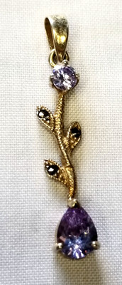 Flower Drop Dangle Natural Amethyst Pendant 925 Sterling Silver Gorgeous VTG