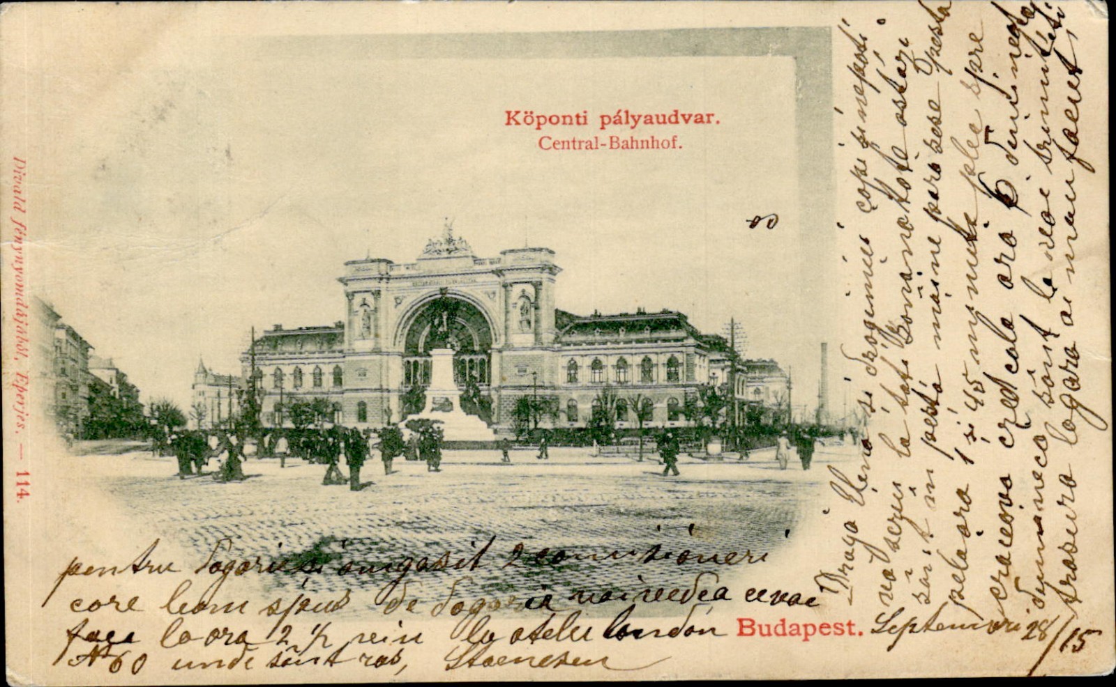 TS148 hungary budapest central train station square monument statue lithograph