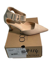 Coutgo Beige Kitten Heels Closed Pointed Toe Ankle Buckle Strap Women's Size 6.5