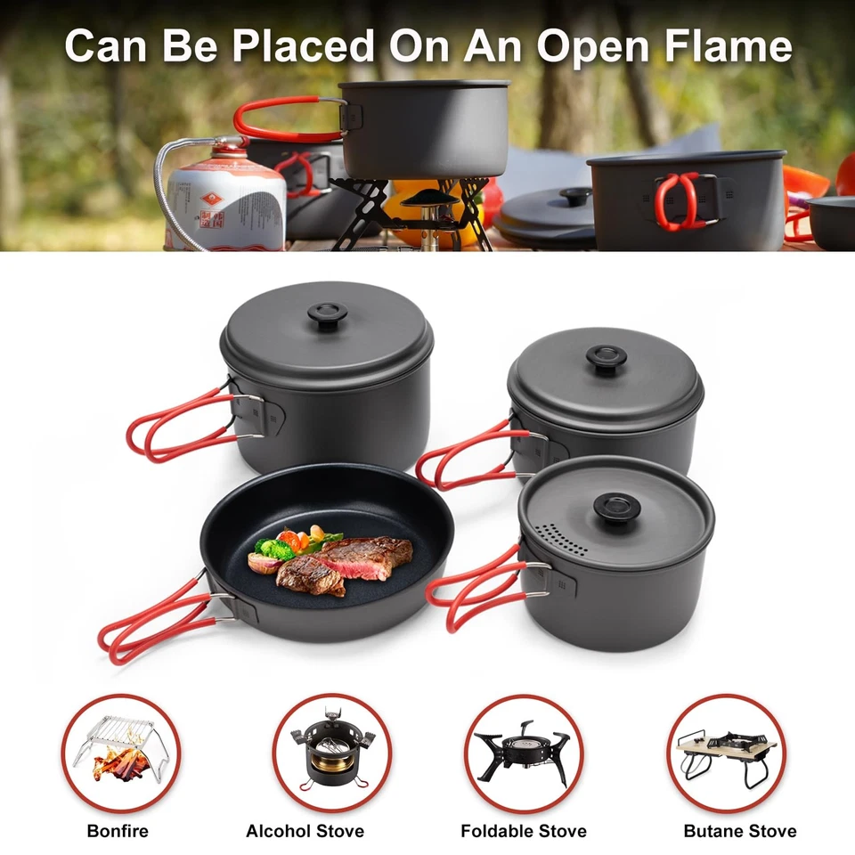 Camping Cookware, Aluminum Camping Cooking Set Camp Kitchen, Portable Camping... - Image 2 of 4