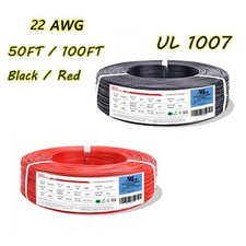 50FT/100FT UL 1007 22AWG PVC Electronic Gauge Stranded Hook Up Wire Black Red