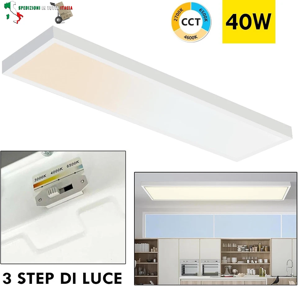 Plafoniera LED CCT 40W Rettangolare 120x30 cm da 3000K a 6500K per Ufficio - Immagine 2 di 4