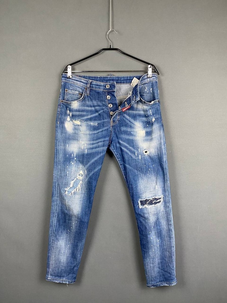 Dsquared2 Mens Distressed Jeans Size 48 Blue Denim Straight Leg