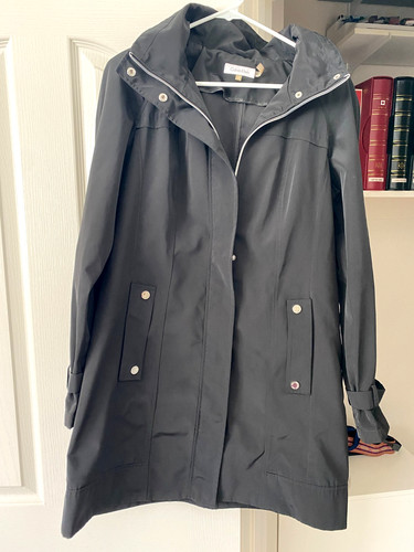 Calvin Klein Women's Black Hooded Full Zipper Basic Rain Coat - Size S