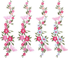 4 Pcs Flower Butterfly Embroidery Patches, Long Floral Iron on Appliques Butterf