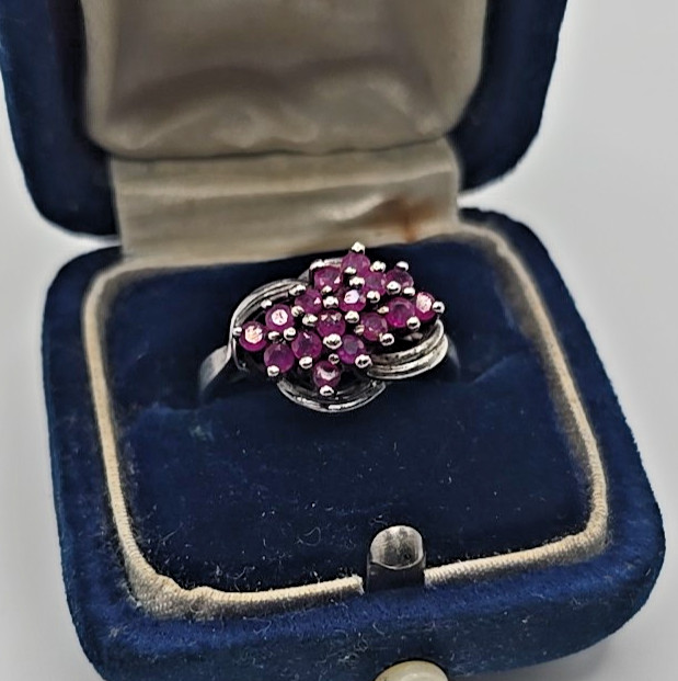 Vintage CT Signed STERLING SILVER Ruby Cluster Ri… - image 8