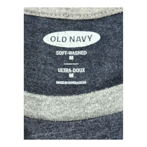 Old Navy Shirt Mens Medium Blue Gray Raglan Soft Washed Crewneck Casual Tee - Picture 4 of 6